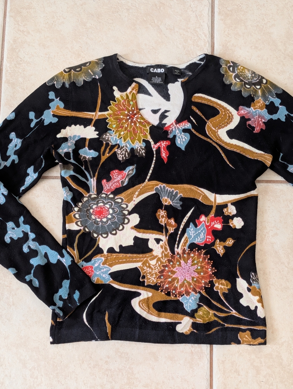 CABO Floral Embellished Sweater Size Small